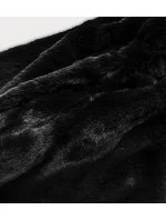 Dámska čierna bunda - kožúšok s kapucňou (BR9743-1)