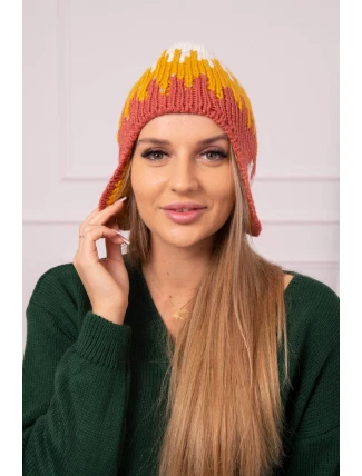 Dámska čiapka Nikol K405 biela+horčicová+červená