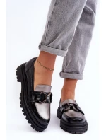 Półbuty Loafersy Damskie Skórzane Na Płaskim Obcasie Czarne Elkiza