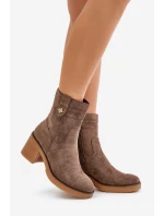 Ocieplane Botki Damskie Na Obcasie Słupku Brązowe Vailia