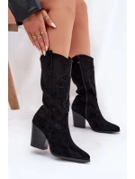 Ażurowe Kozaki Kowbojki Na Słupku S.Barski HY51-606 Czarne