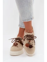 Dámské tenisky na platformě s ozdobnými pompony béžové Corinna