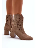 Dámske členkové topánky s dierkovaným zvrškom na bloku ASA217-7 Béžová - Jezzi