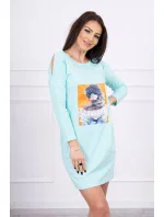 Šaty s 3D grafikou, mätová čipka