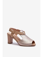 Sandały Damskie Na Słupku Z Eko Skóry Złote Queenmarie