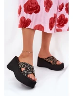 Klapki Damskie Na Koturnie I Platformie Panterka Czarne Sevolee