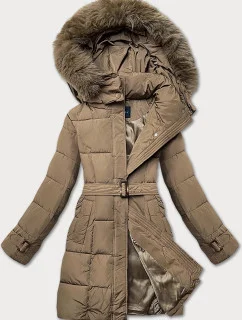Dámska zimná bunda s ozdobnými pruhmi hnedá (23MY-208)