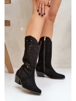 Zamszowe Kozaki Z Ażurową Cholewką Zazoo 3609 Czarne