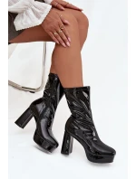 Lakierowane Botki Damskie Na Platformie I Słupkowym Obcasie Czarne Calvessa