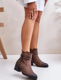 Dámske členkové topánky na podpätku ASA128-37 model 201545 Brown - Jezzi