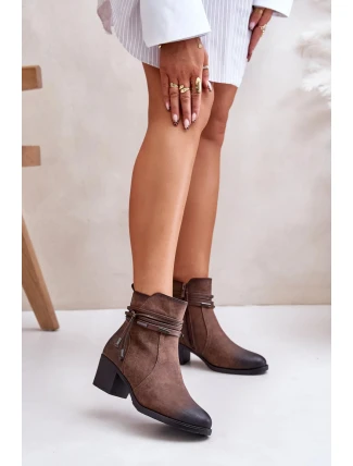 Dámske členkové topánky na podpätku ASA128-37 model 201545 Brown - Jezzi
