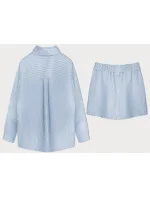 Svetlomodrá dámska pruhovaná súprava - tričko a šortky (16071)