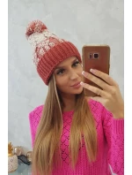 Dámska čiapka s brmbolcom Abigail K326 červená+béžová