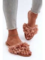 Płaskie Klapki Damskie Z Frędzlami Brudny Róż Rialle