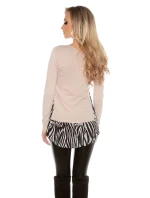 Dámsky sveter tunika 2v1 6544 Tmavomodrá s ecru - Koucla Dámsky sveter tunika 2v1 6544 Tmavomodrá s ecru - Koucla