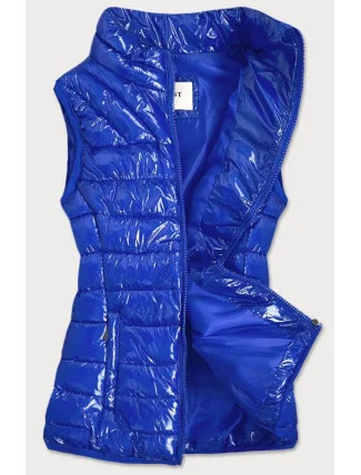 Svetlo modrá dámska lesklá vesta so stojačikom (B0107)