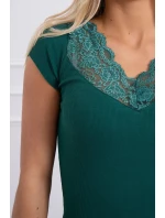 Blúzka s čipkovým výstrihom zelená