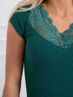 Blúzka s čipkovým výstrihom zelená