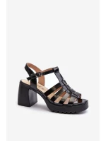 Lakierowane Skórzane Sandały Damskie Na Słupku Vinceza 66621 Czarne