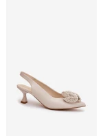 Skórzane Eleganckie Czółenka Na Szpilce CheBello 4666 Beżowe