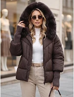 Dámska prešívaná zimná bunda s kožušinou, hnedá, FashionStreet TY5743 Dámska prešívaná zimná bunda s kožušinou, hnedá, FashionStreet TY5743