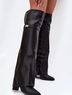 Ocieplane Kozaki Z Wywiniętą Cholewką Za Kolano Obcas Słupek Czarne Serelle