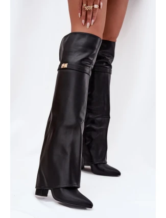 Ocieplane Kozaki Z Wywiniętą Cholewką Za Kolano Obcas Słupek Czarne Serelle