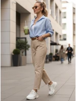 Dámske džínsy s opaskom mom fit light beige FashionStreet UY2879