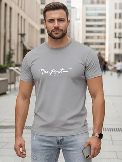 Pánske bavlnené tričko s potlačou „The Boston“, sivé, FashionStreet NX5129R