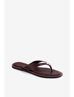 Dámské ploché žabky s zlatým detailem čokoládové Tella