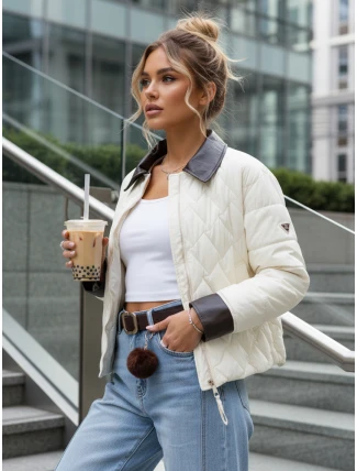 Dámska prešívaná bunda v ecru farbe FashionStreet TY5621