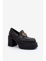 Zazoo 20170 Półbuty Skórzane Damskie Na Słupku Czarne