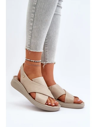 Zazoo 40392 Skórzane Sandały Damskie Beżowe