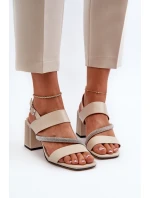 Damskie Eleganckie Sandały Na Słupku Beżowe D&A MR38-549