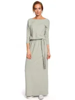 M435 Maxi bavlnené šaty s opaskom na zaväzovanie - čierne M435 Maxi bavlnené šaty s opaskom na zaväzovanie - čierne