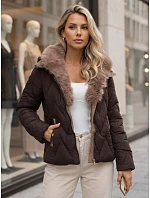 Dámska zimná prešívaná bunda s odnímateľným golierom, hnedá, FashionStreet TY6084 Dámska zimná prešívaná bunda s odnímateľným golierom, hnedá, FashionStreet TY6084