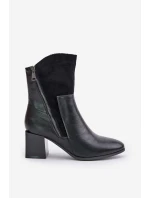 Ocieplane Botki Damskie Na Obcasie Słupku Czarne Relabina