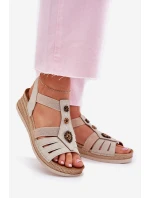 Sandały Damskie Na Koturnie Z Ozdobami Inblu RV000015 Jasnobeżowe