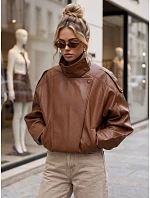 Dámska kožená bunda so stojáčikom, svetlohnedá, FashionStreet TY6065 Dámska kožená bunda so stojáčikom, svetlohnedá, FashionStreet TY6065