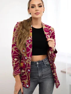 Bavlnená bunda s farebnou potlačou tmavo fialová