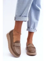 Skórzane Półbuty Na Platformie Z Ozdobą Beżowe Lemar Lehira