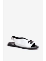 Sandały Na Płaskim Obcasie Z Ozdobą Eko Skóra Srebrne Tillireta