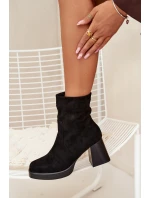 Botki Damskie Na Słupku Z Eko Zamszu Zamek Czarne Serinna