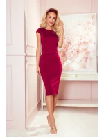 TAMARA - Elegantné dámske midi šaty v bordovej farbe s opaskom 301-4 TAMARA - Elegantné dámske midi šaty v bordovej farbe s opaskom 301-4