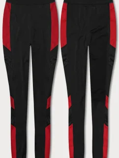 Čierno-červené športové legíny so vsadkami pozdĺž nohavíc (Y6841)