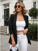 Dámske klasické sako s volánovými rukávmi čierne FashionStreet PY0137 Dámske klasické sako s volánovými rukávmi čierne FashionStreet PY0137