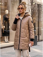 Dámska prešívaná prechodná bunda s kapucňou, béžová, FashionStreet TY5791 Dámska prešívaná prechodná bunda s kapucňou, béžová, FashionStreet TY5791