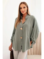 Dámska košeľa z viskózy s ozdobnými gombíkmi a khaki golierom