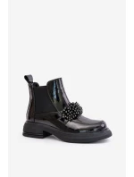 Lakované kožené topánky s dekoráciou Slip On zateplené čierne Solimav Lakované kožené topánky s dekoráciou Slip On zateplené čierne Solimav