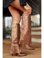 Zdobione Wsuwane Kozaki Na Szpilce Z Wywiniętą Cholewką Brązowe Enathlin